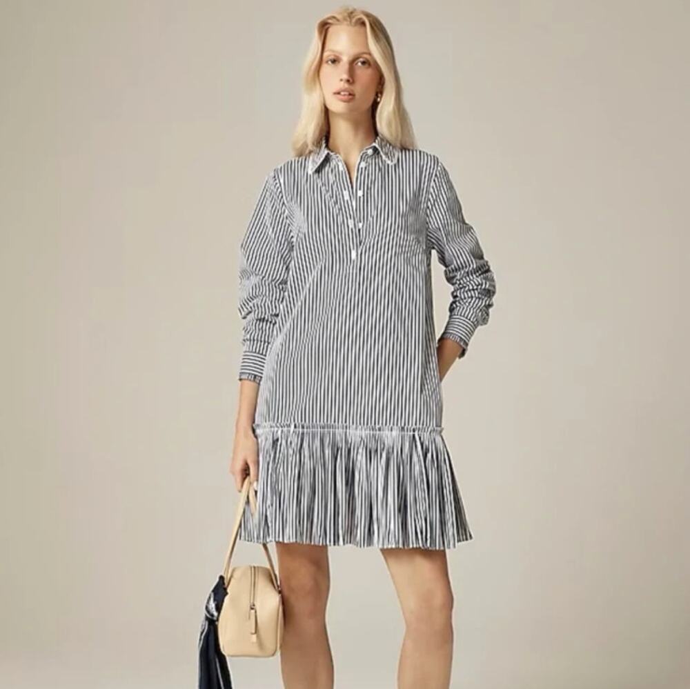 J. CREW Amelia Shirt-Dress Striped Cotton Poplin Blue White Sz M $138 {3W36}